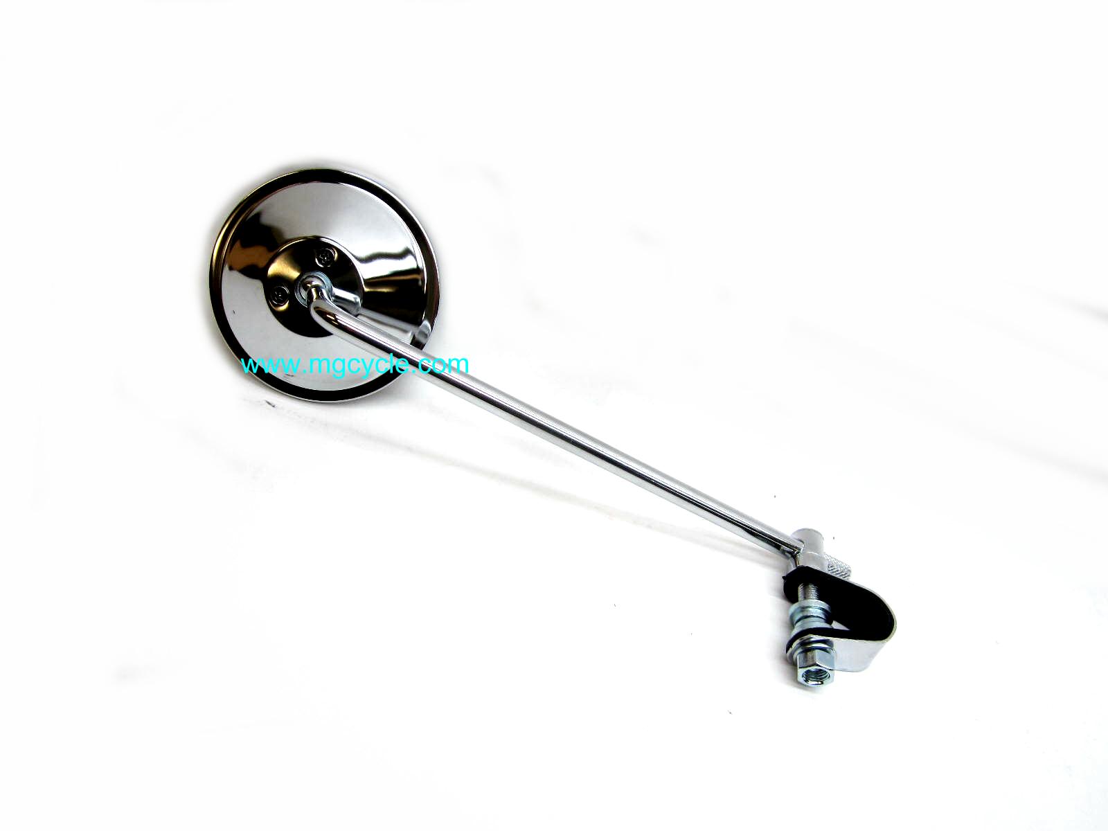 Mirror, round, clamp on, 10 inch stem, chrome