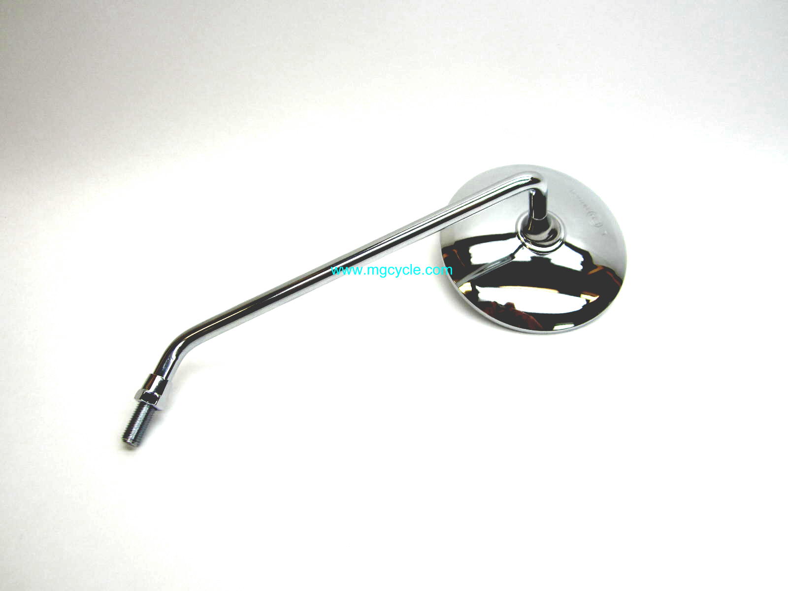 Chrome mirror, left, 4.5 inch round, ~9 inch stem - Click Image to Close