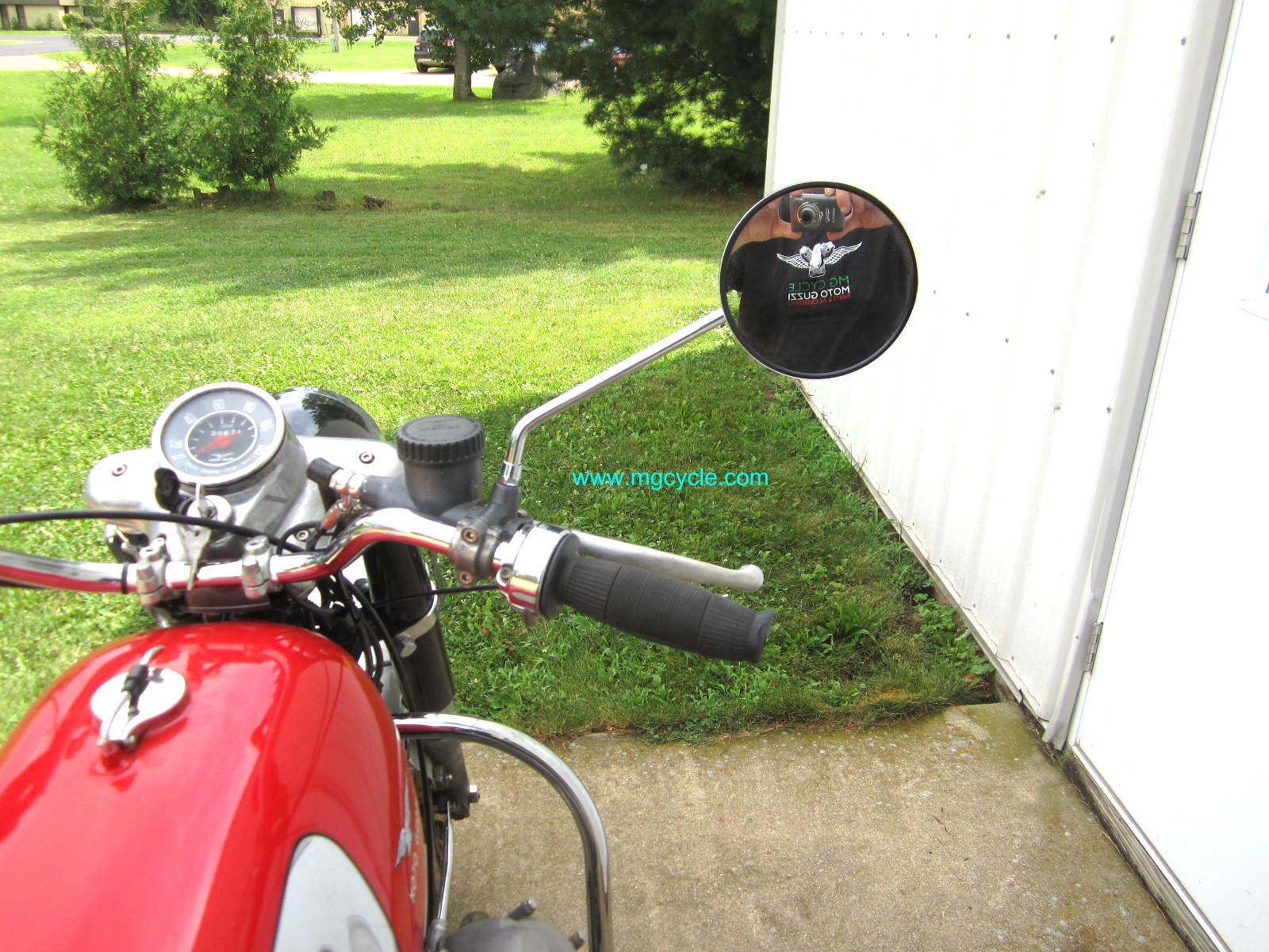 Chrome mirror, right, 4.5 inch round, ~9 inch stem - Click Image to Close