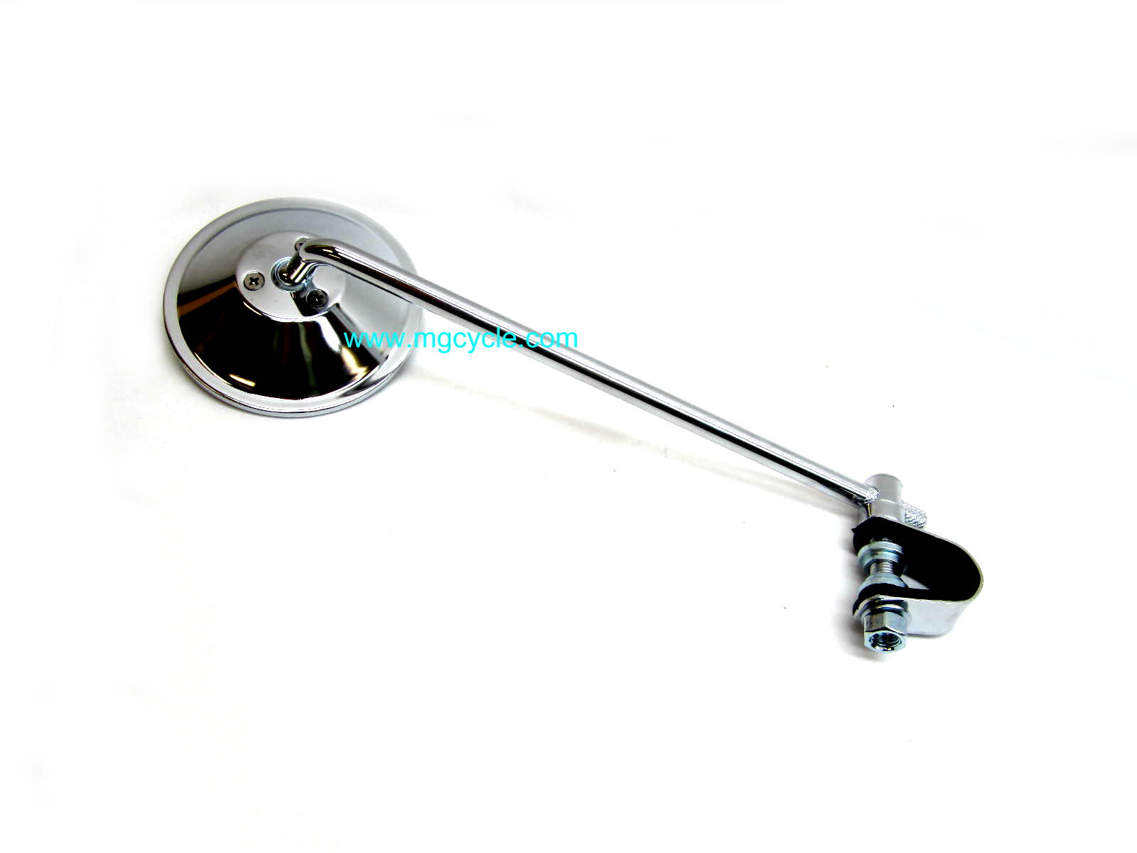 Mirror, round, clamp on, 10 inch stem, chrome