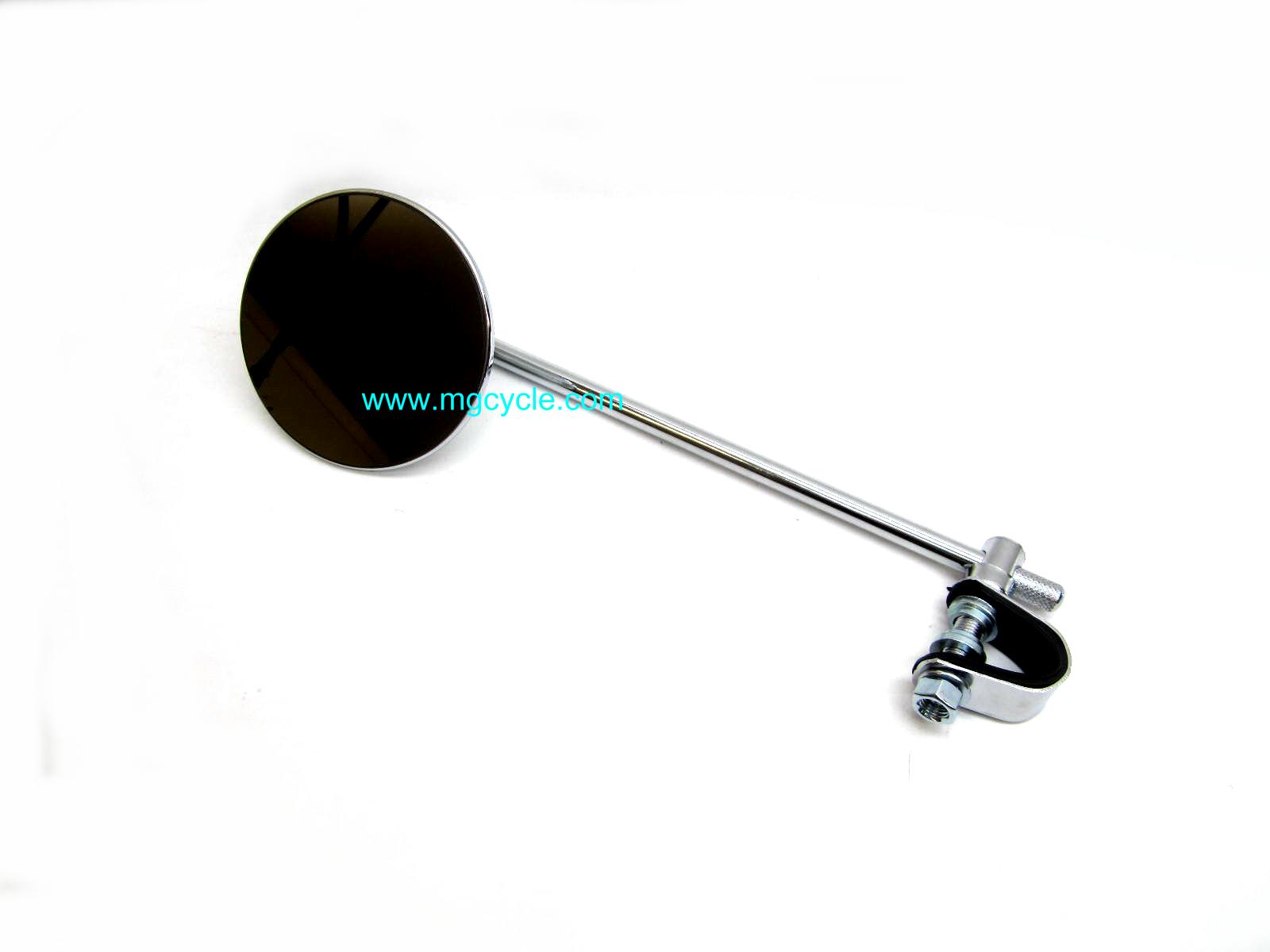 Mirror, round, clamp on, 10 inch stem, chrome