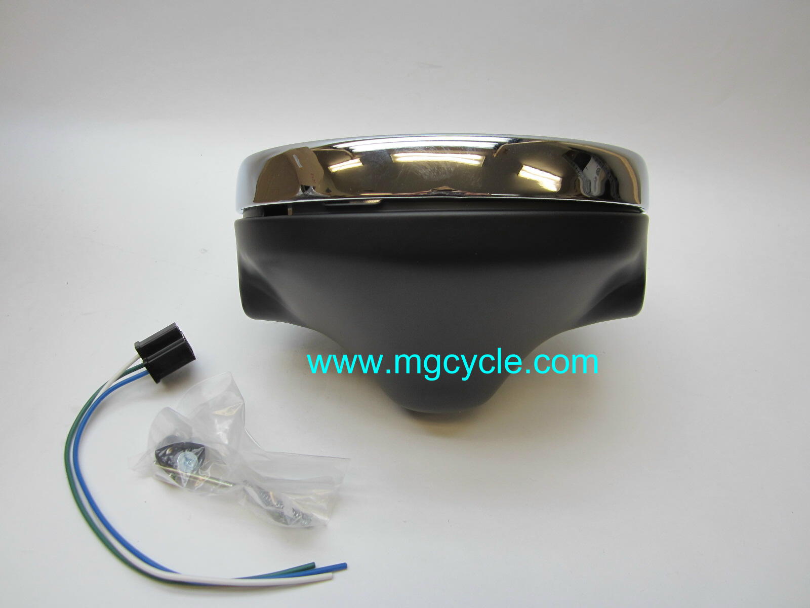 7" headlight bucket kit, black back with chrome trim ring