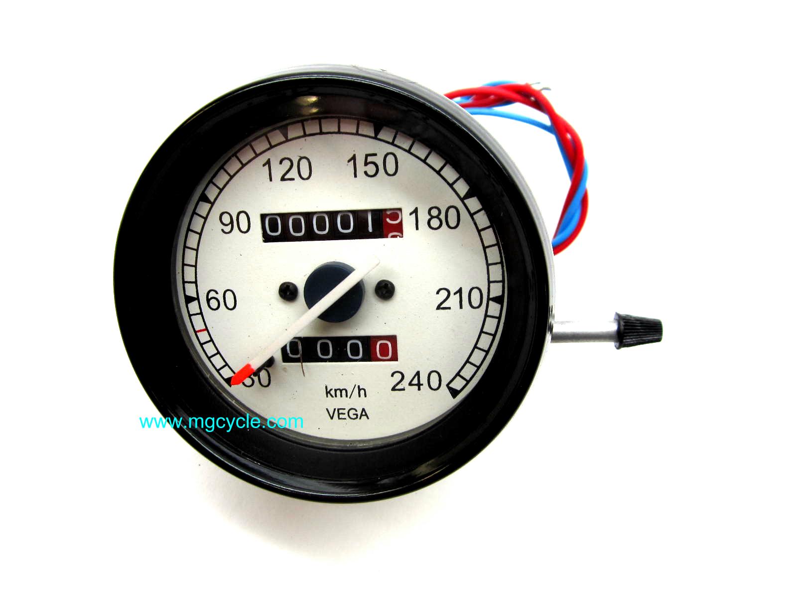 VEGA speedometer, 80mm, lighted, KPH, odometer, trip meter - Click Image to Close