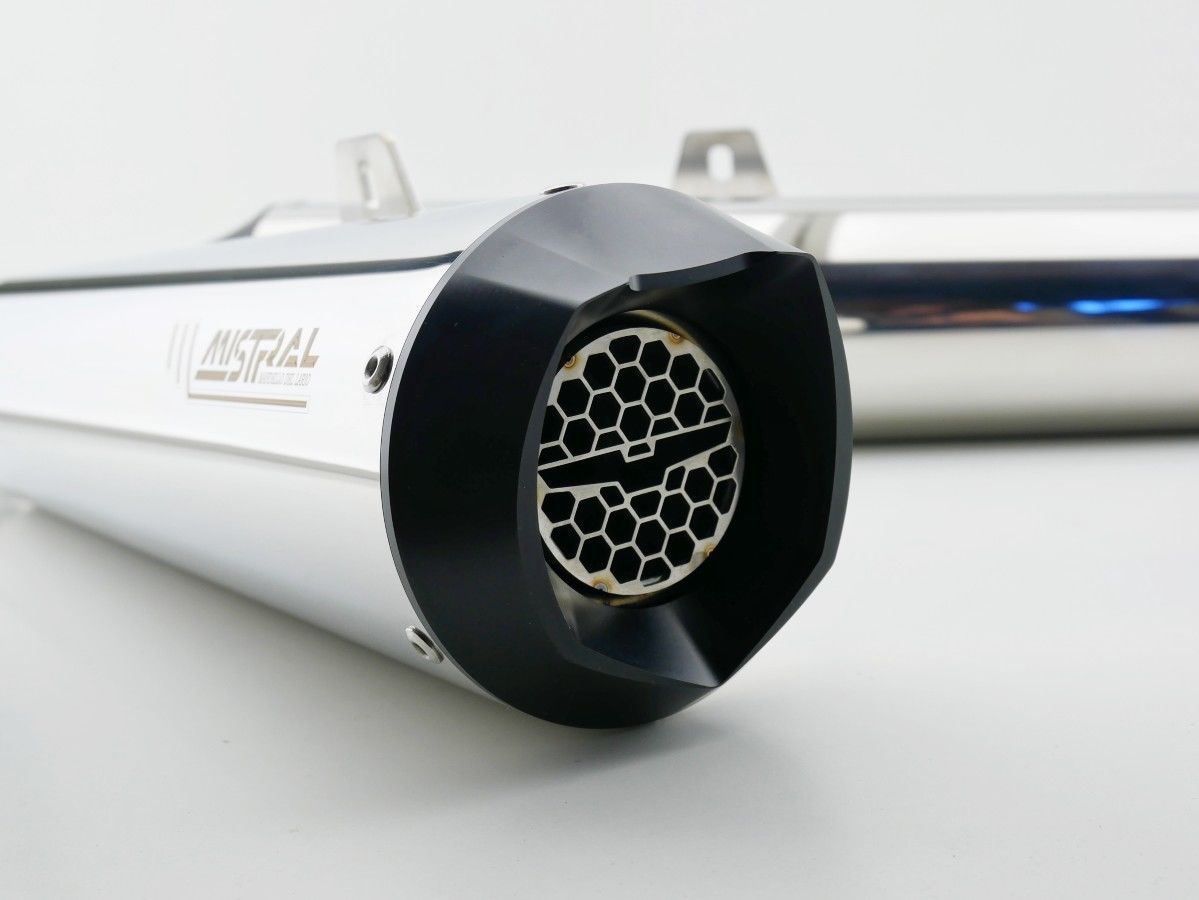 Mistral black painted Avion S Exhausts for V7850 E5+