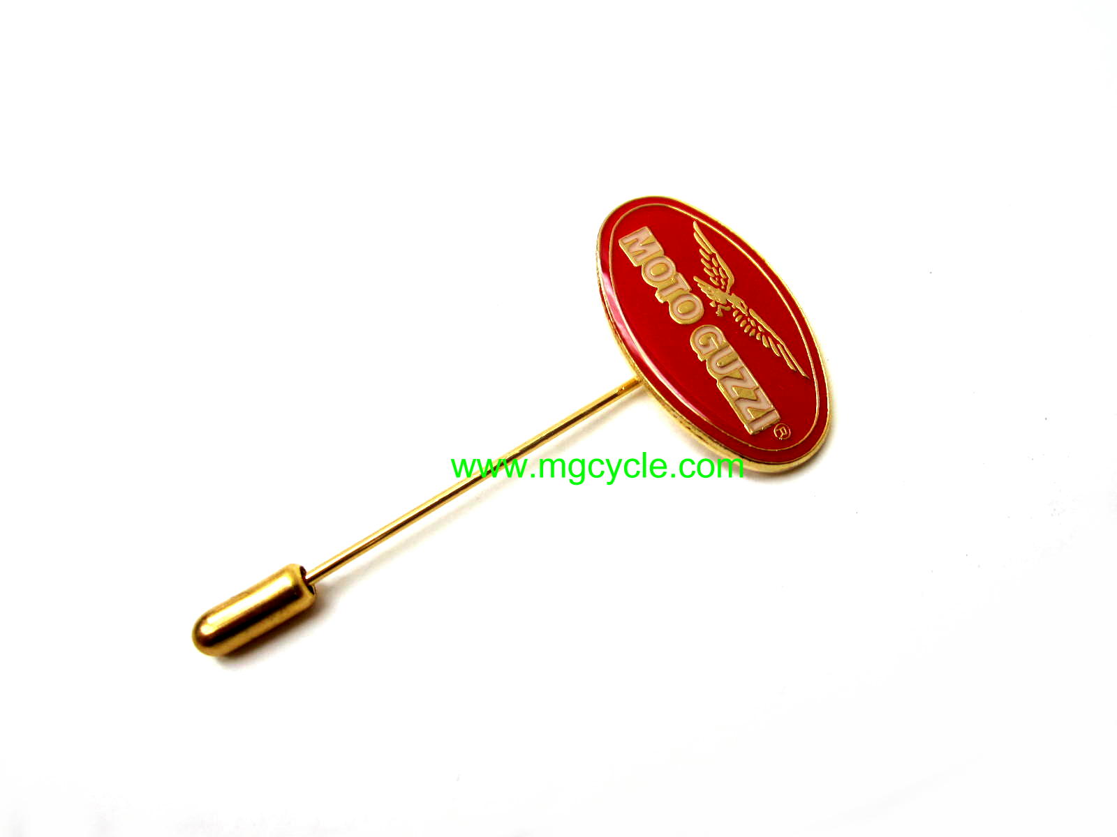 Guzzi oval stick pin, lapel pin, red and white - Click Image to Close