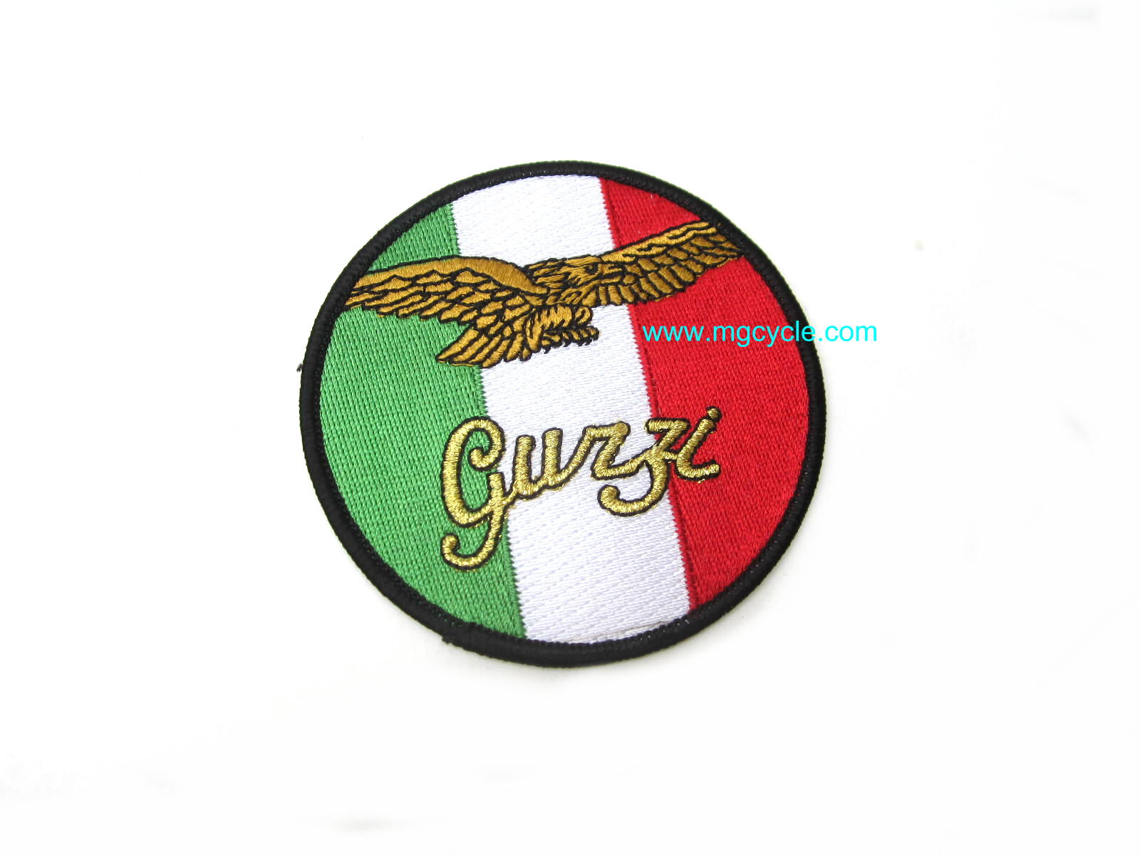 Round patch, "Guzzi", over green white and red - Click Image to Close
