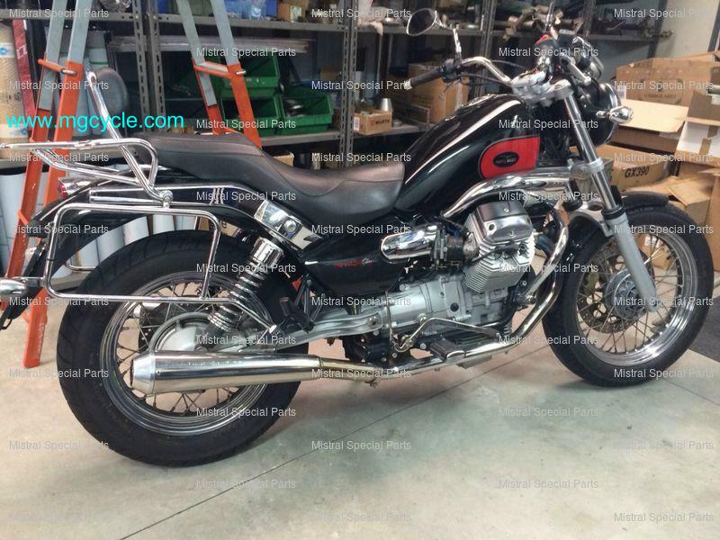 Mistral low pipes for Nevada Classic 750 with saddlebags