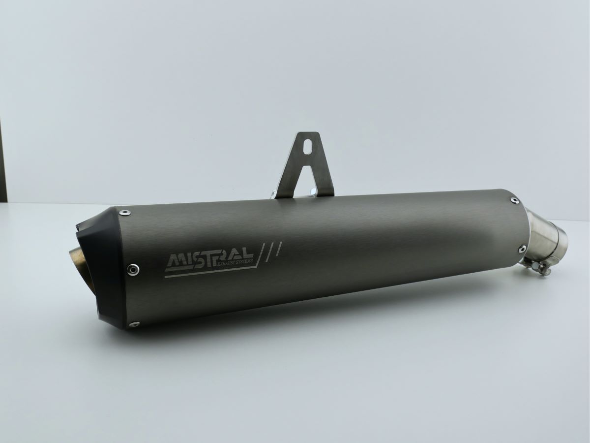 Black anodized X-Trail exhaust specific for Aprilia Tuareg 660