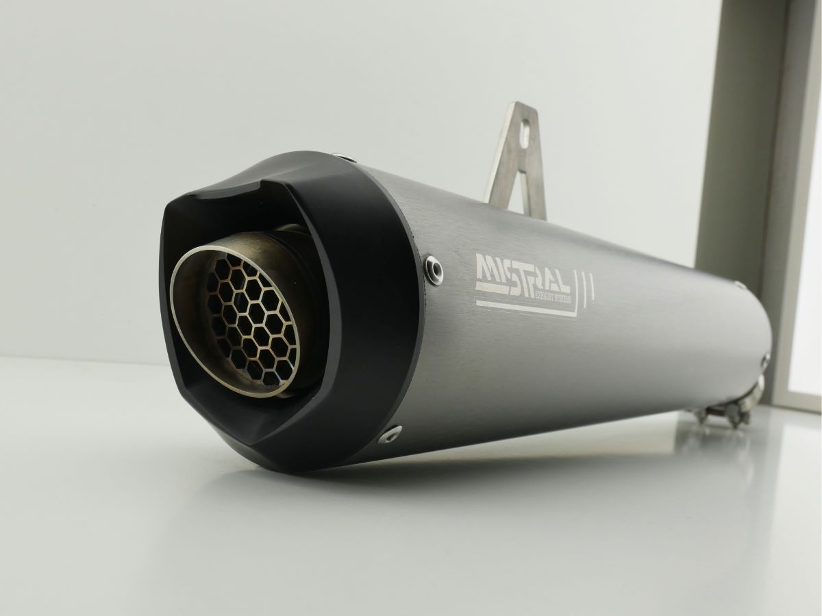 Black anodized X-Trail exhaust specific for Aprilia Tuareg 660