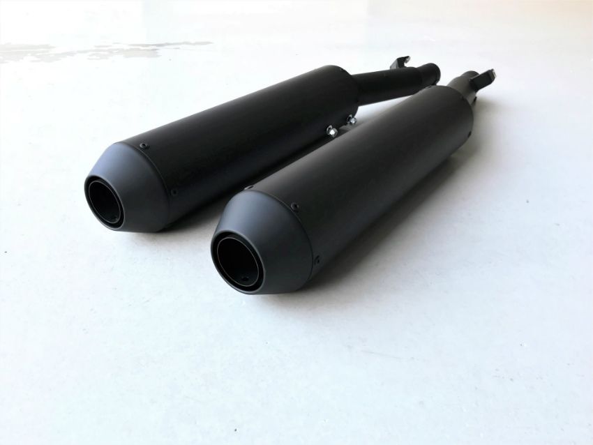 Mistral California 1400 slip-on mufflers, conical, black paint