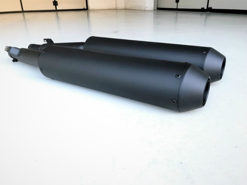 Mistral California 1400 slip-on mufflers, conical, black paint