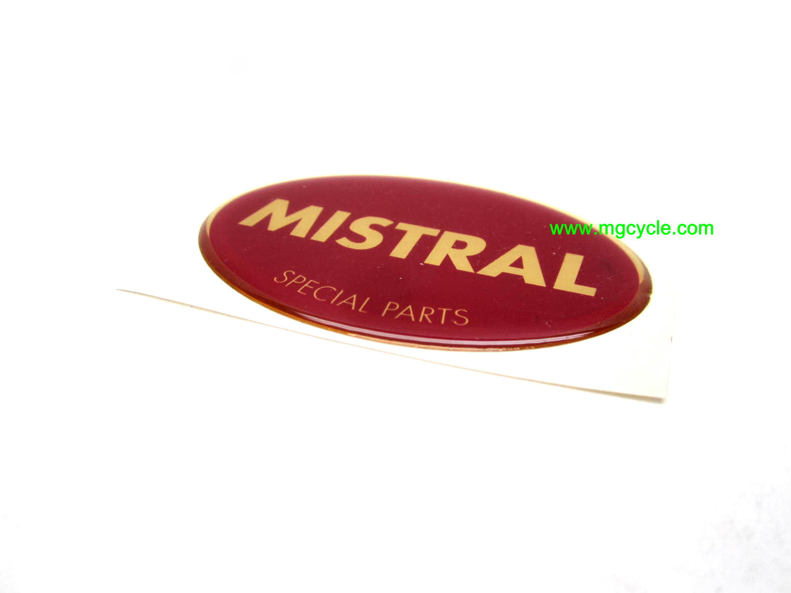 Mistral sticker, metallic vinyl 55mm x 35mm